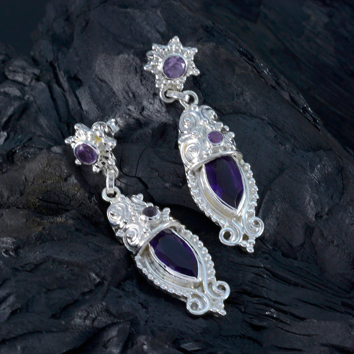 Amethyst Italian Natalie Trilogy Stud Purple 92.5 Silver Earring - Image 2