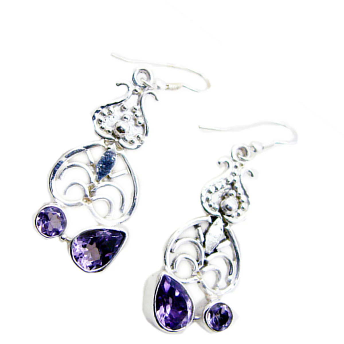 Amethyst Italian Teresa multiple Dangle Purple Sterling Silver Earring - Image 2