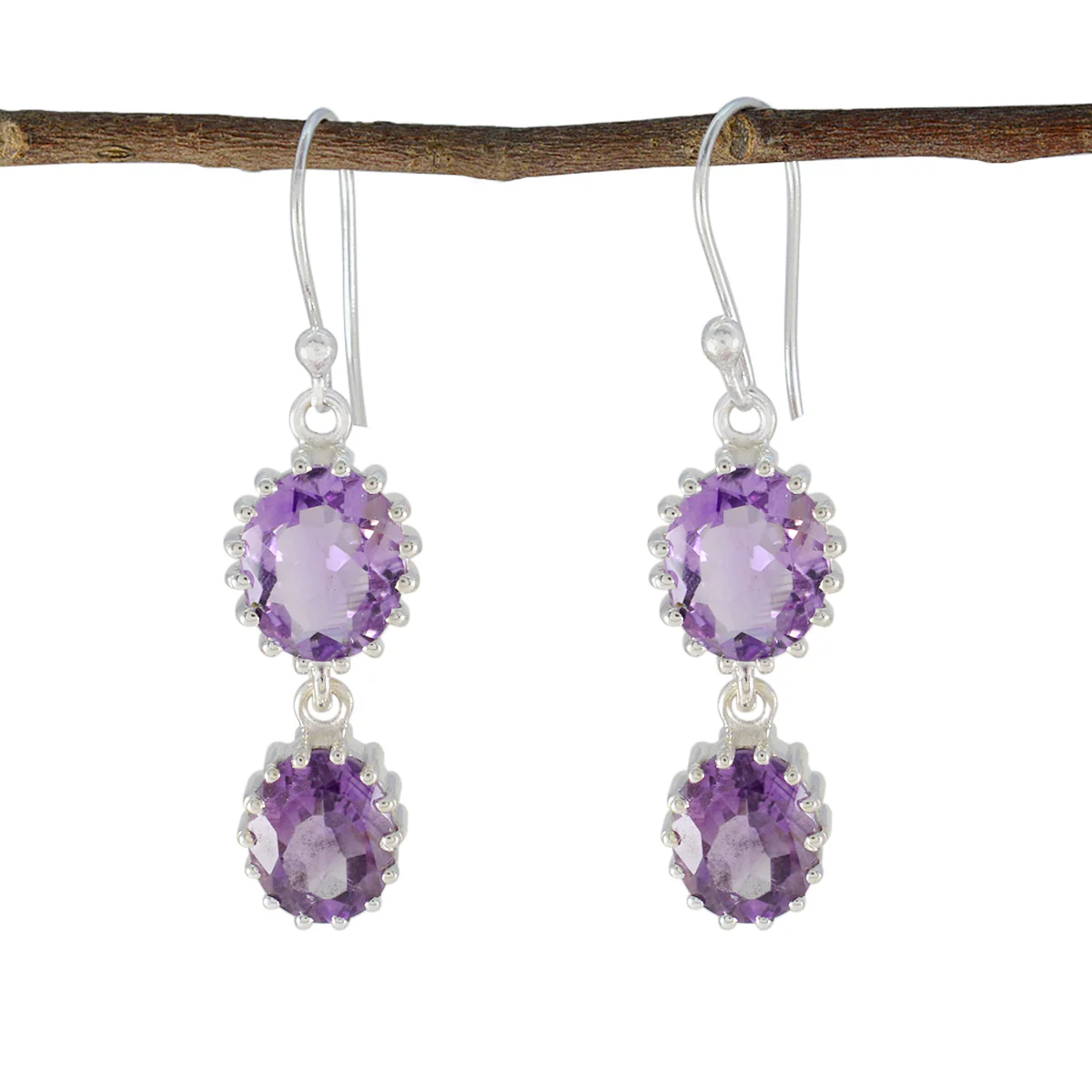 Amethyst Japanese Aurora multiple Dangle Purple Silver Earring