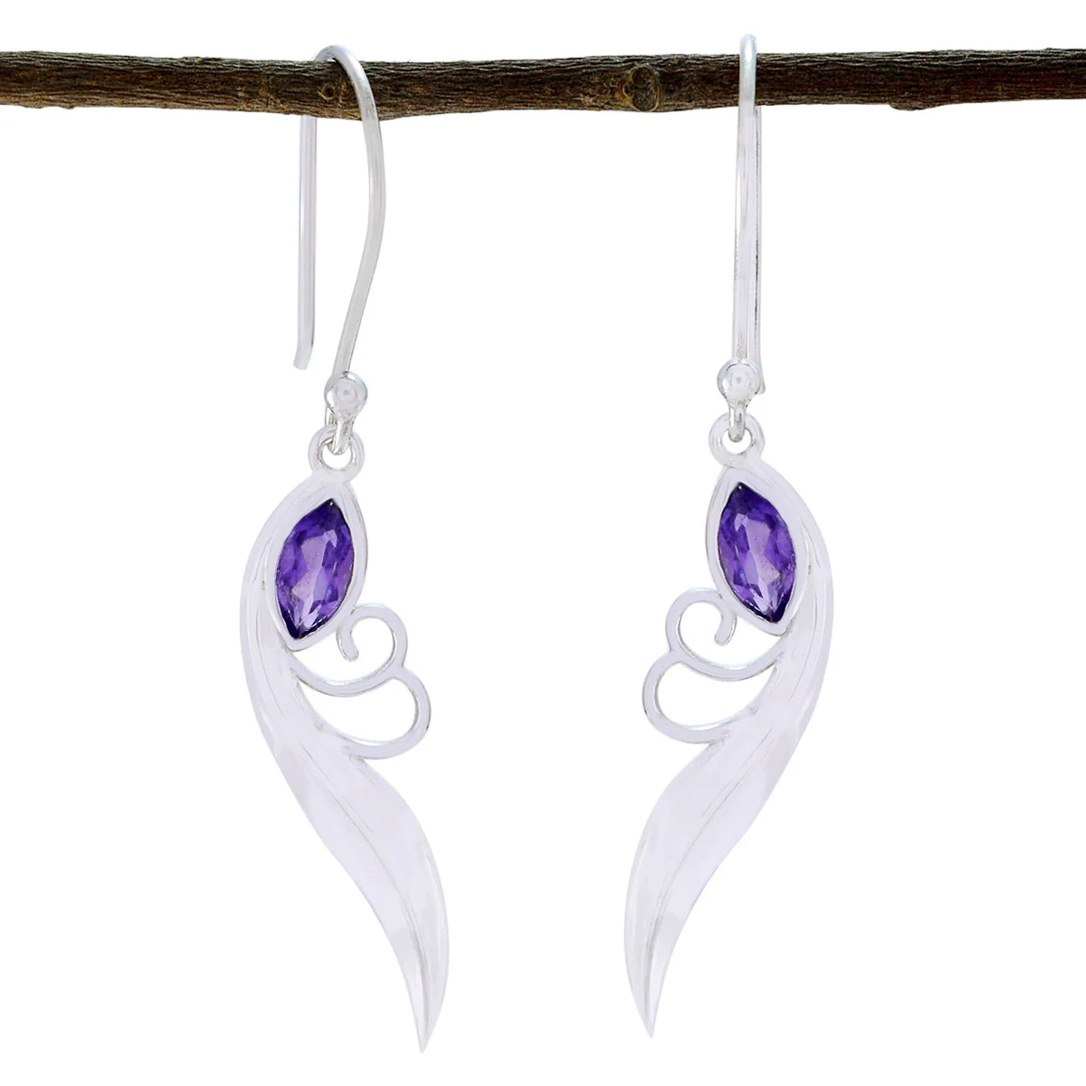 Amethyst Japanese Lily Solitaire Dangle Purple 925 Silver Earring