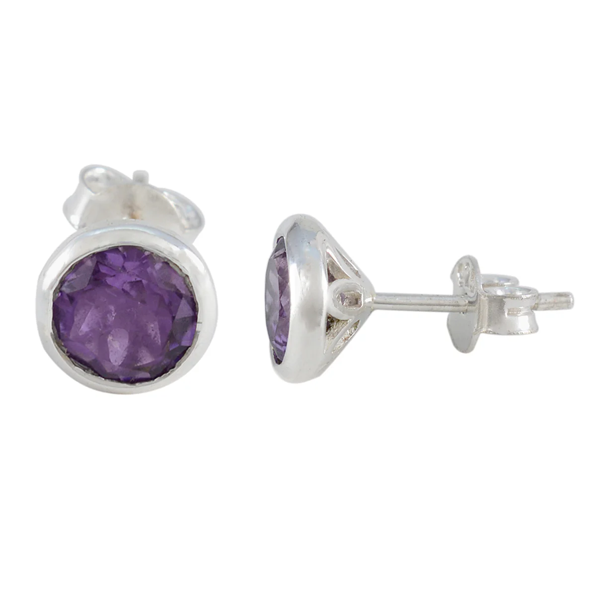Amethyst Japanese Mei Solitaire Stud Purple 92.5 Silver Earring - Image 2