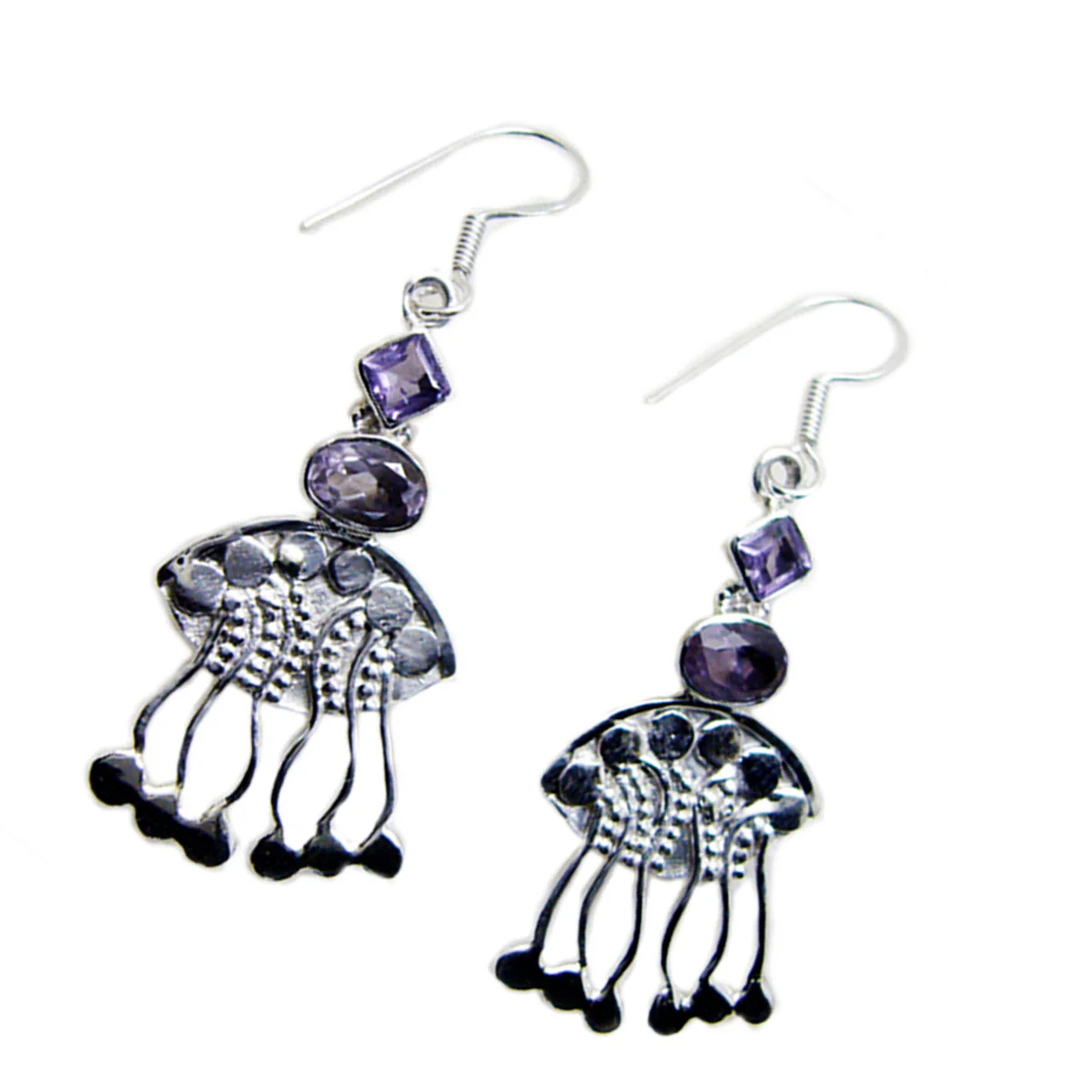 Amethyst Japanese Sara multiple Dangle Purple 925 Sterling Silver Earring - Image 2