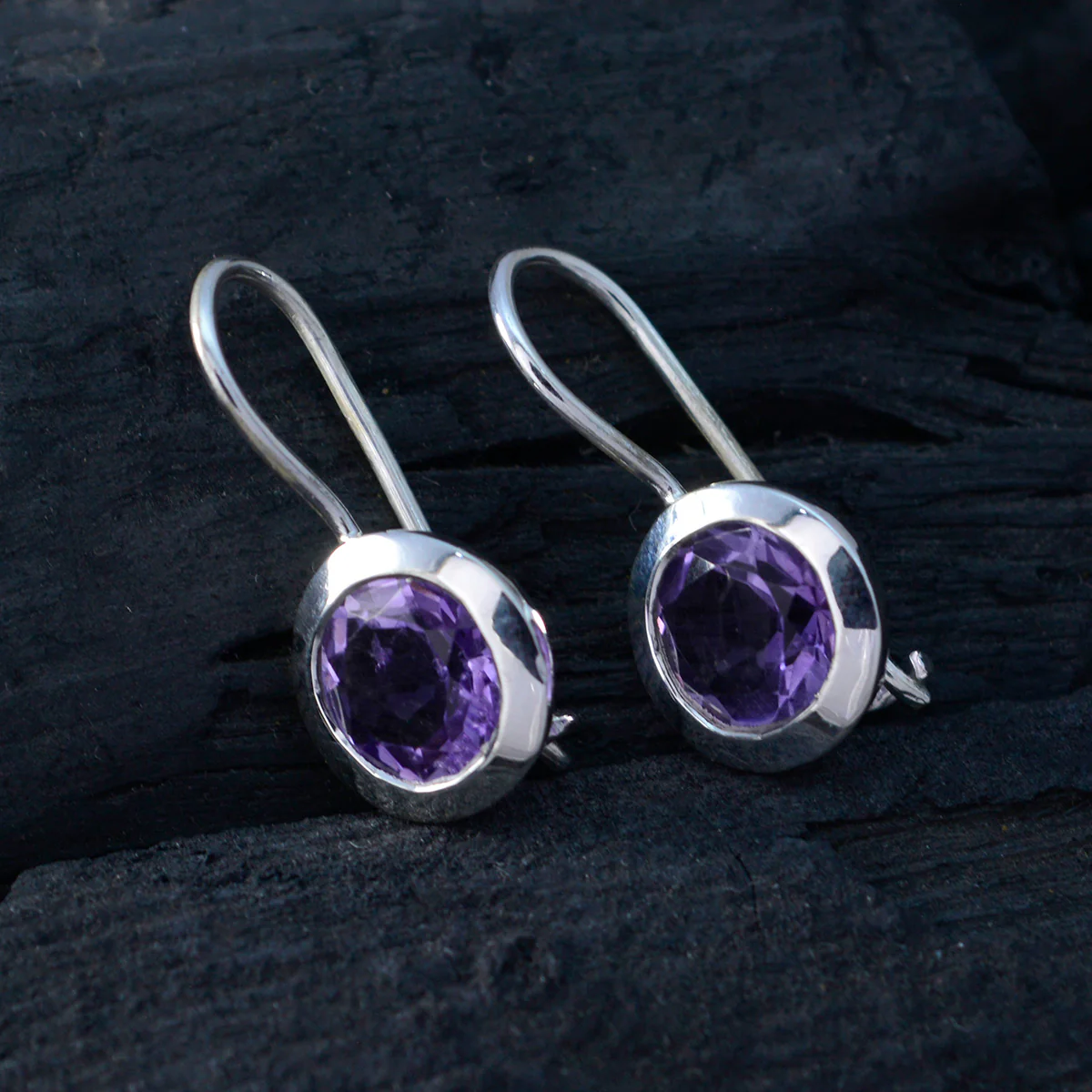 Amethyst Korean Ellie Solitaire Dangle Purple 925 Silver Earring - Image 4