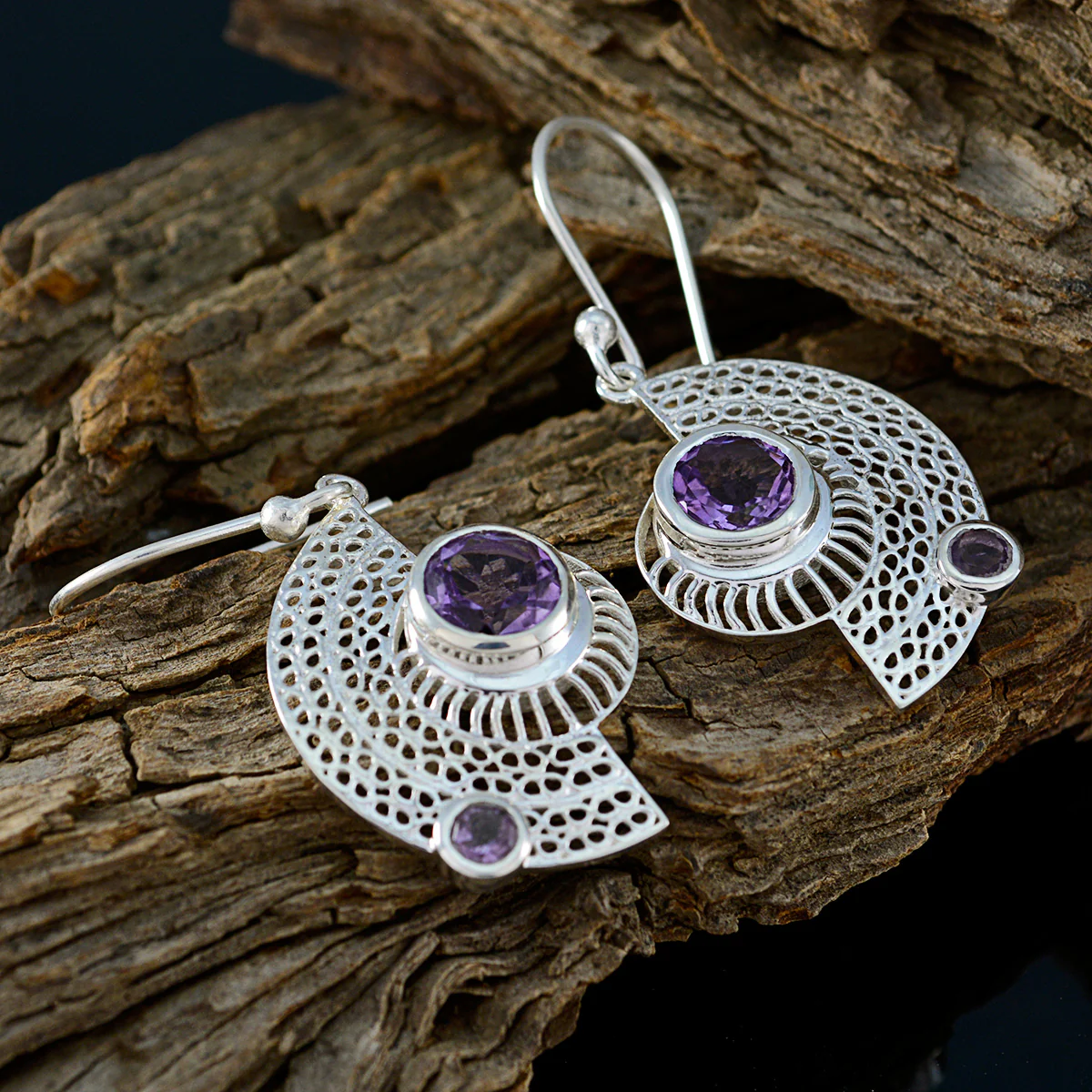 Amethyst Korean Freya multiple Dangle Purple Silver Earring - Image 3