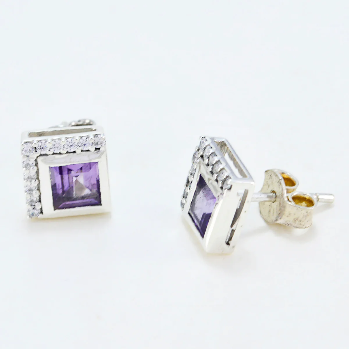 Amethyst Korean Lorena multiple Stud Purple Silver Earring - Image 2