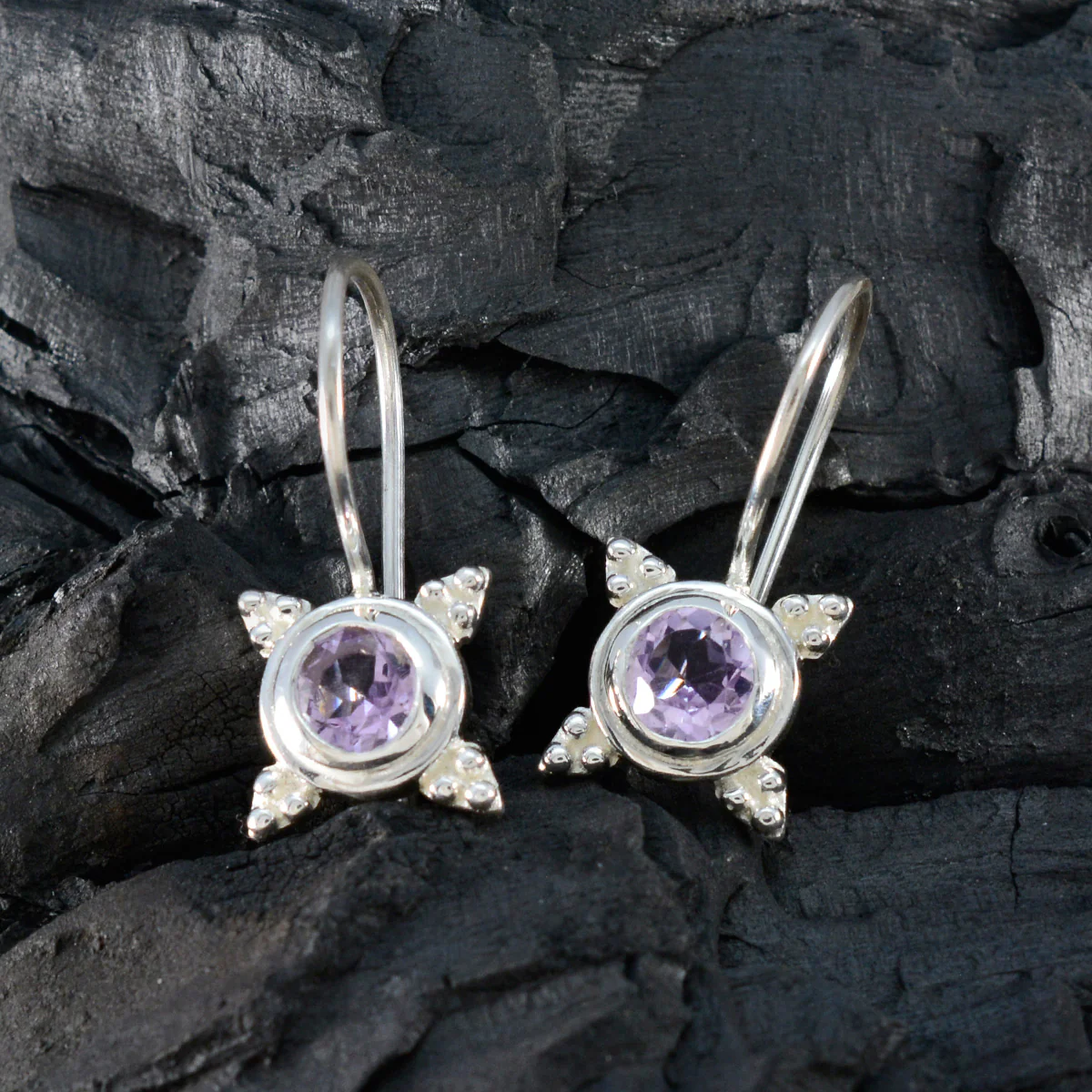 Amethyst Korean Penelope Solitaire Dangle Purple 925 Sterling Silver Earring - Image 2