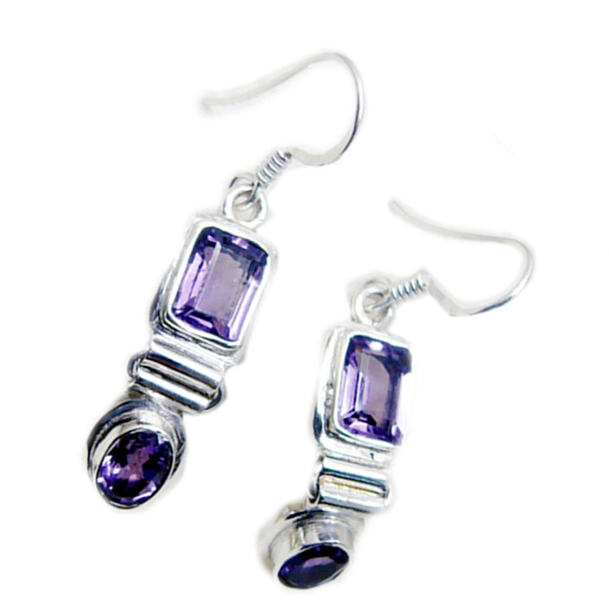 Amethyst Korean Violet multiple Dangle Purple Silver Earring