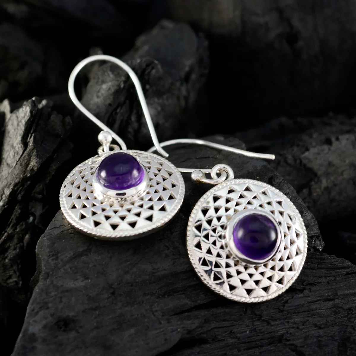 Amethyst Latin American Andrea Solitaire Dangle Purple Silver Earring - Image 2