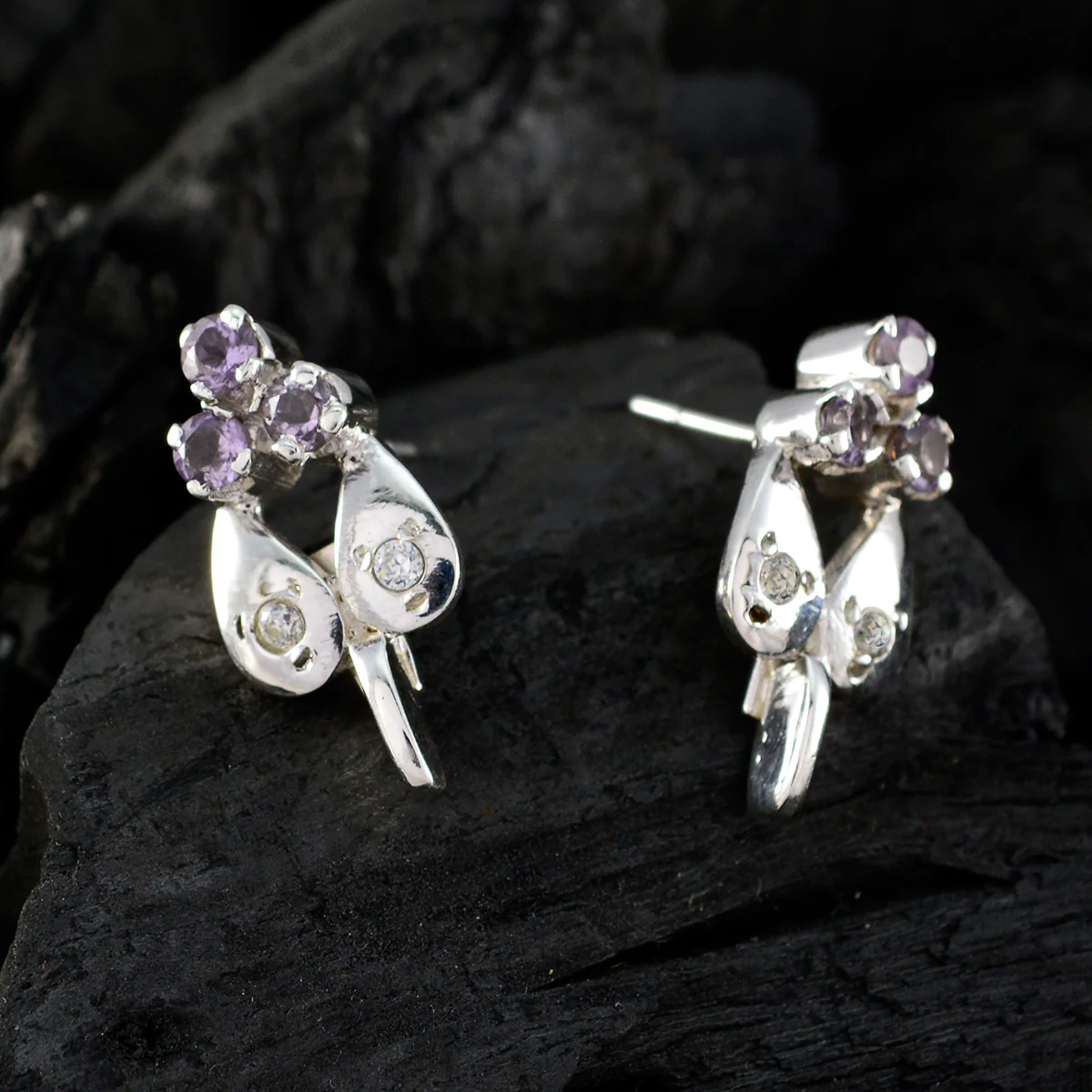 Amethyst Latin American Camila multiple Stud Purple 925 Silver Earring - Image 2