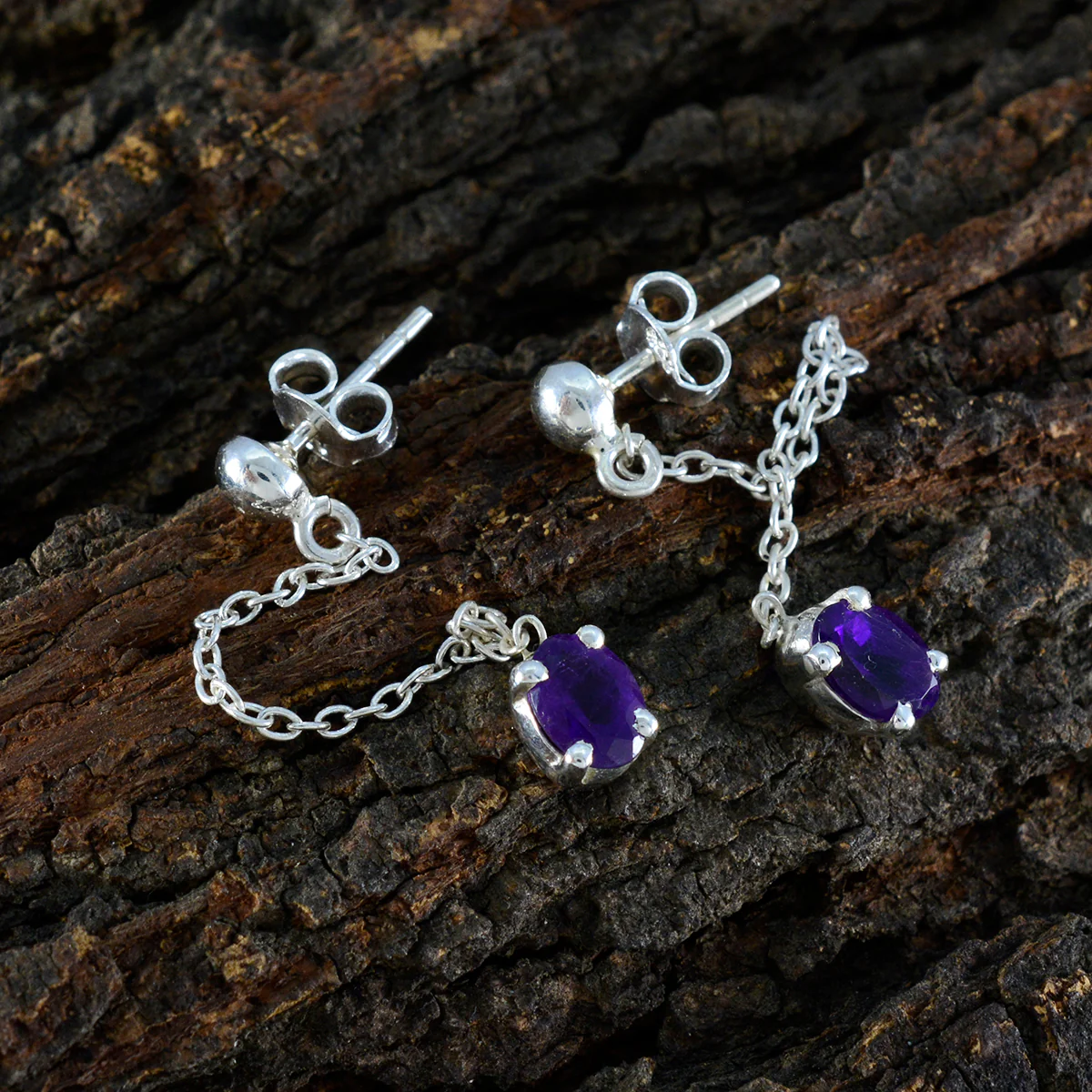 Amethyst Mexican Evelyn Solitaire Stud Purple 92.5 Silver Earring - Image 3