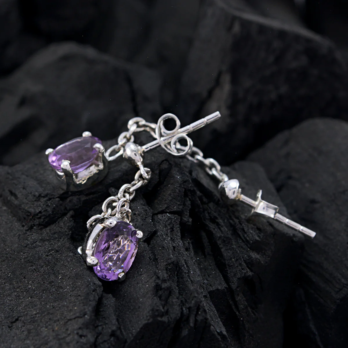Amethyst Mexican Evelyn Solitaire Stud Purple 92.5 Silver Earring - Image 4