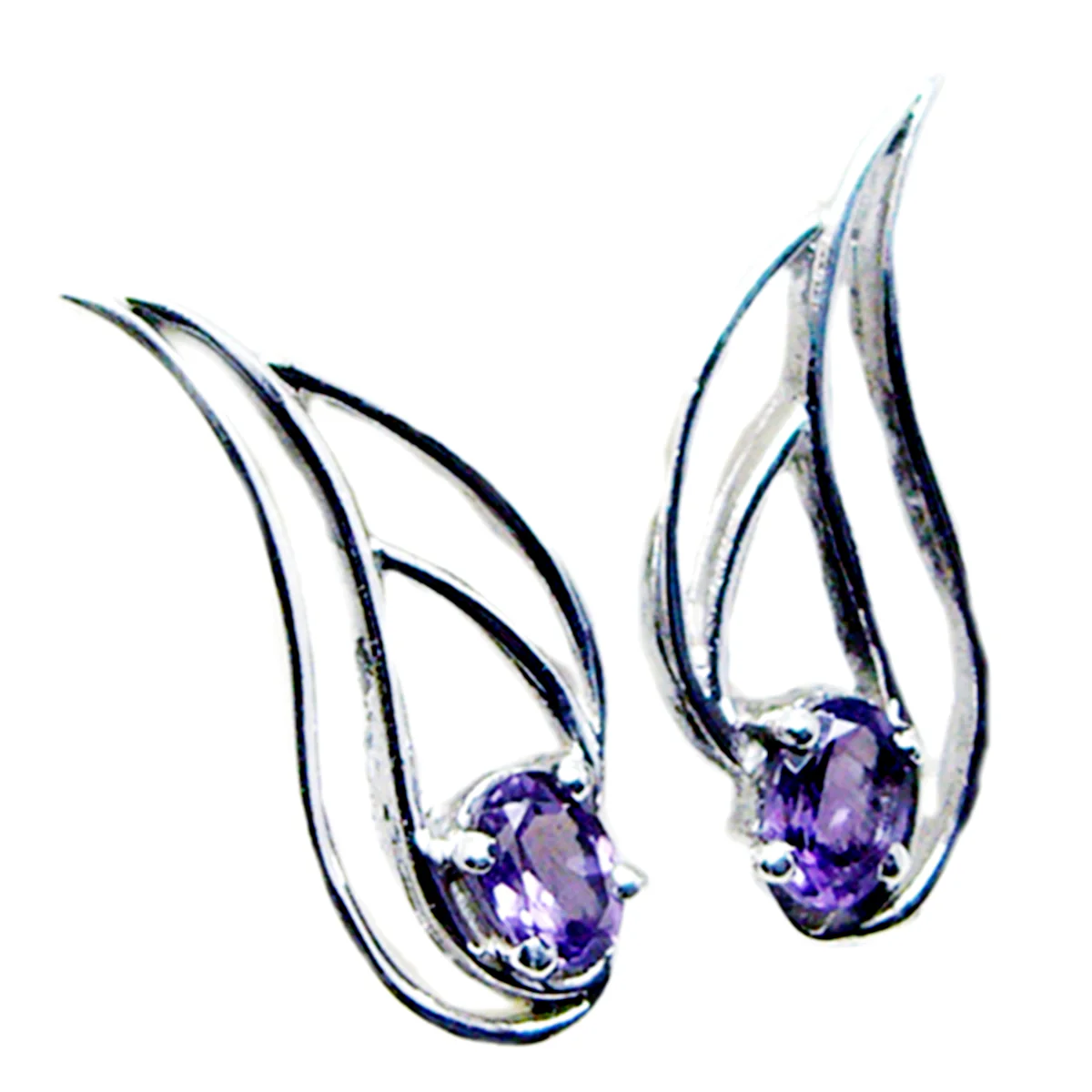 Amethyst Mexican Skylar Solitaire Stud Purple 925 Silver Earring - Image 2