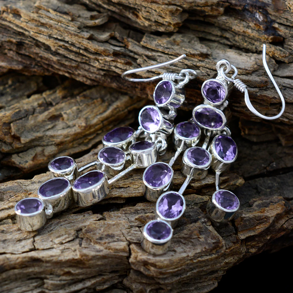 Amethyst Mexican Victoria multiple Dangle Purple Sterling Silver Earring - Image 3