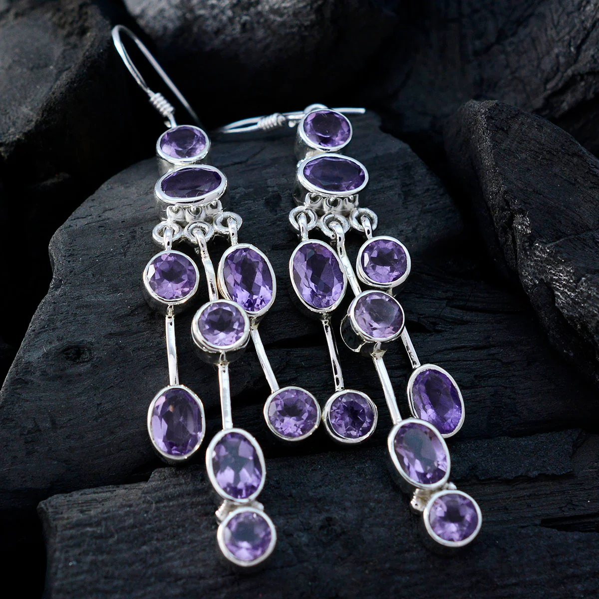 Amethyst Mexican Victoria multiple Dangle Purple Sterling Silver Earring - Image 4