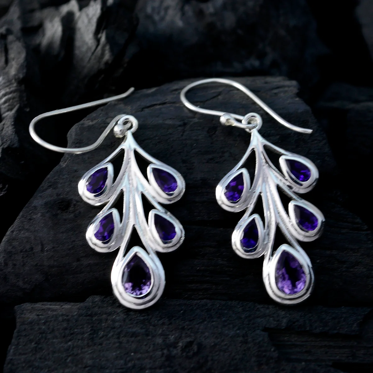 Amethyst Mexican Victoriaa multiple Dangle Purple Sterling Silver Earring - Image 2