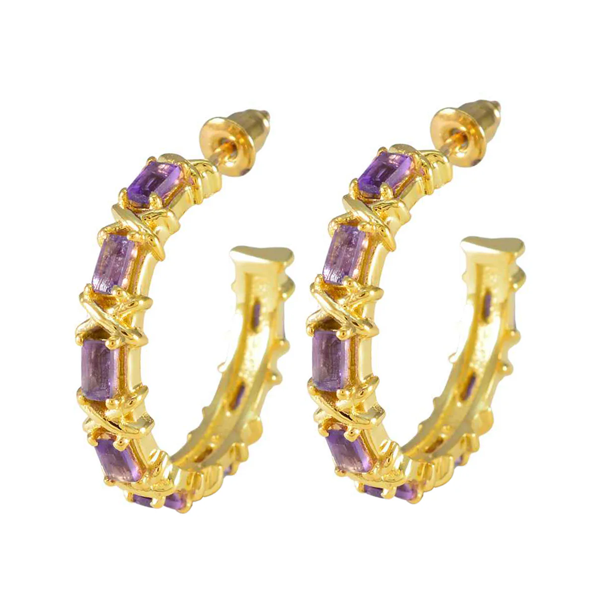 Amethyst Middle Eastern Aaliyah multiple Stud Purple Silver Earring