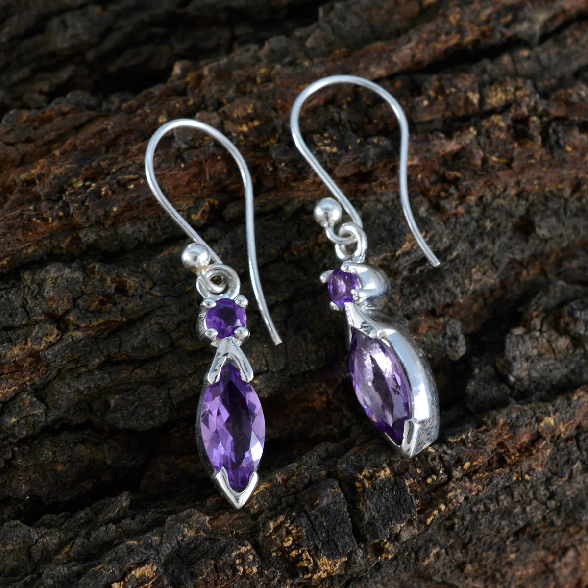 Amethyst Middle Eastern Lily Toi et Moi Dangle Purple Sterling Silver Earring - Image 3