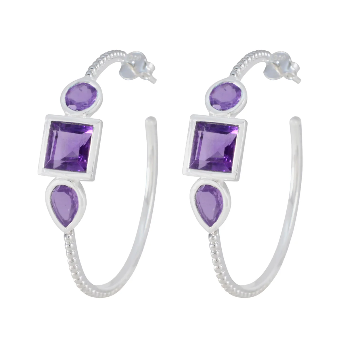 Amethyst Middle Eastern Sofia Trilogy Stud Purple 925 Sterling Silver Earring