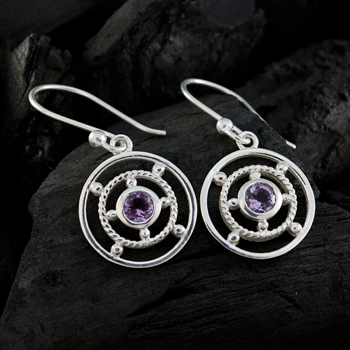 Amethyst Moroccan Layla Solitaire Dangle Purple Sterling Silver Earring - Image 2