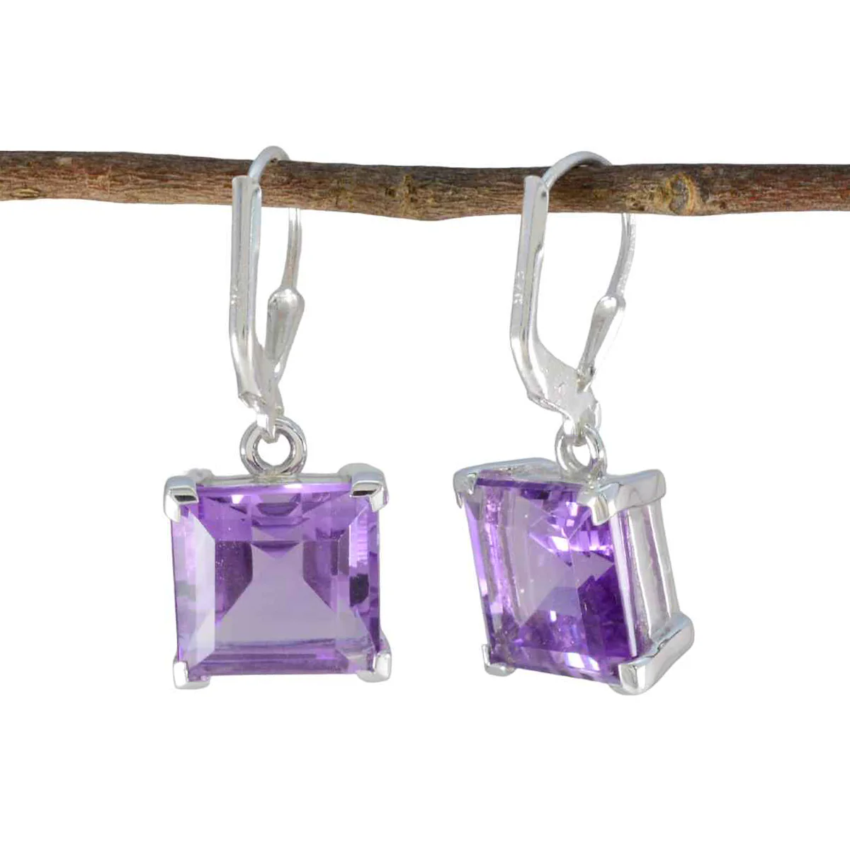 Amethyst Moroccan Ling Solitaire Dangle Purple Silver Earring