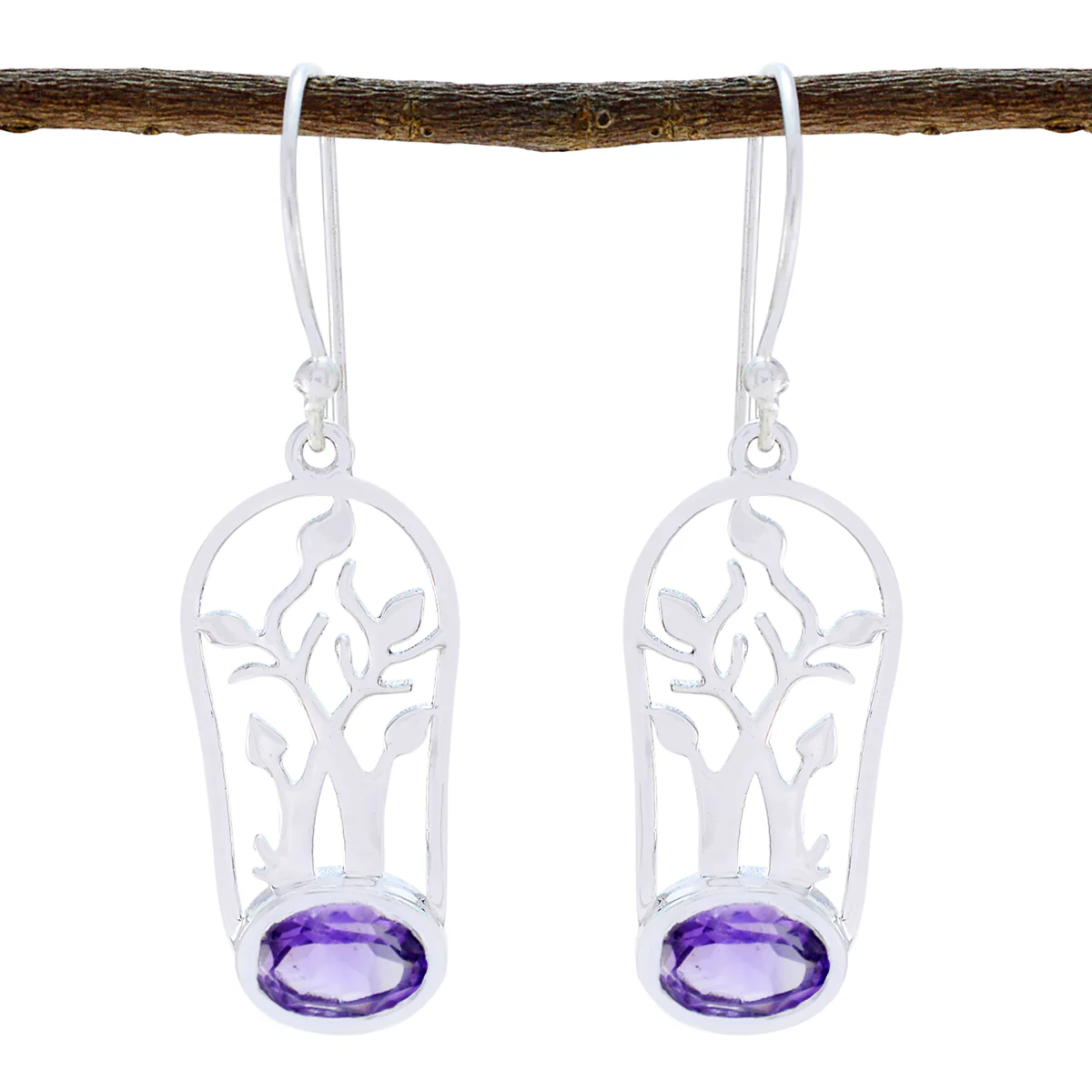 Amethyst Moroccan Olivia Solitaire Dangle Purple 92.5 Silver Earring