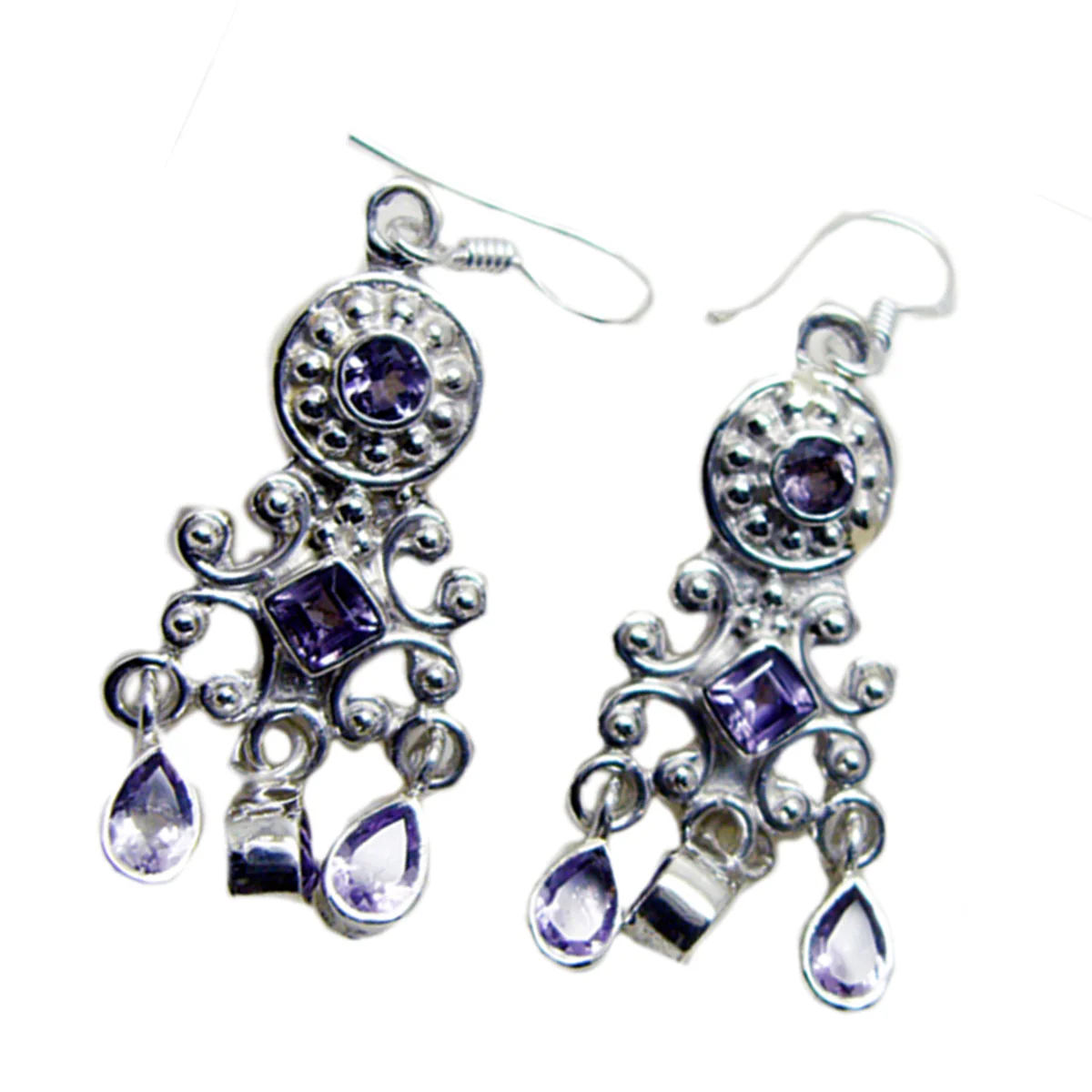 Amethyst Moroccan Pilar multiple Dangle Purple Sterling Silver Earring - Image 2