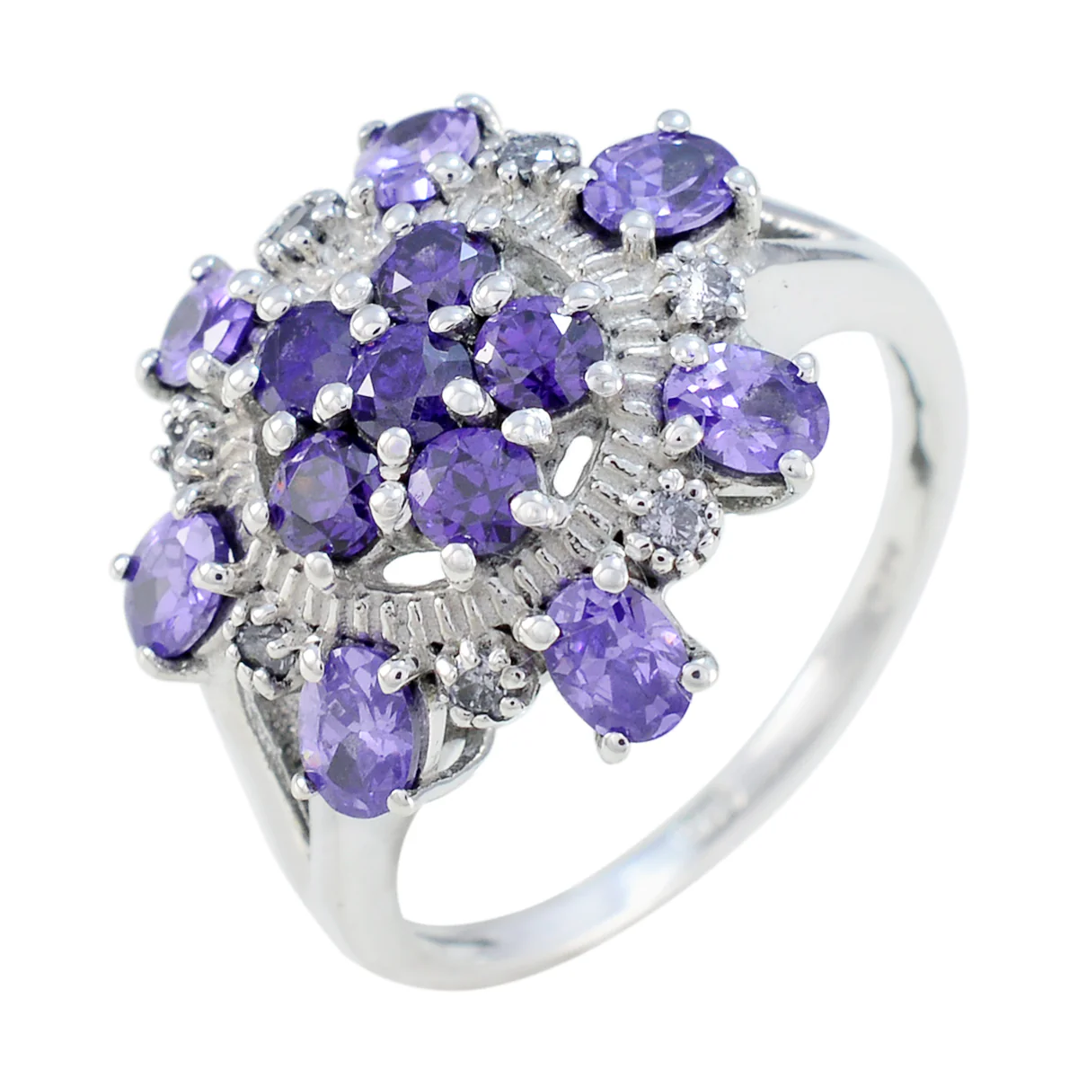 Amethyst multiple African 925 Silver Purple Gemstones Tiny Abstract Ring Jewelry - Image 2