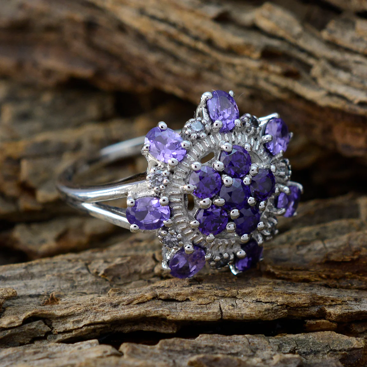 Amethyst multiple African 925 Silver Purple Gemstones Tiny Abstract Ring Jewelry - Image 3