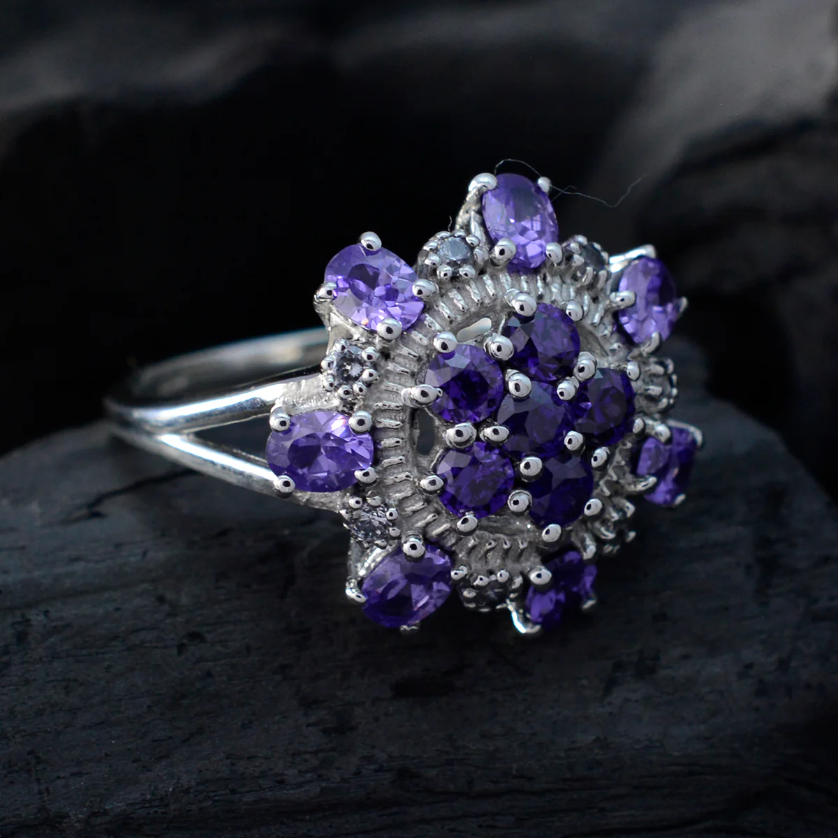 Amethyst multiple African 925 Silver Purple Gemstones Tiny Abstract Ring Jewelry - Image 4