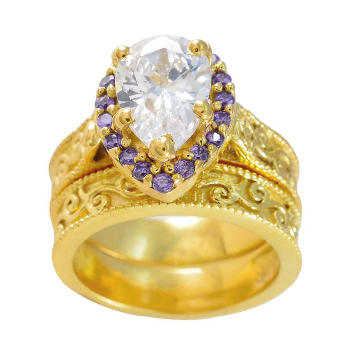 Amethyst multiple American Sterling Silver Purple Gems Eye-catching propsel Ring Jewellery - Image 3