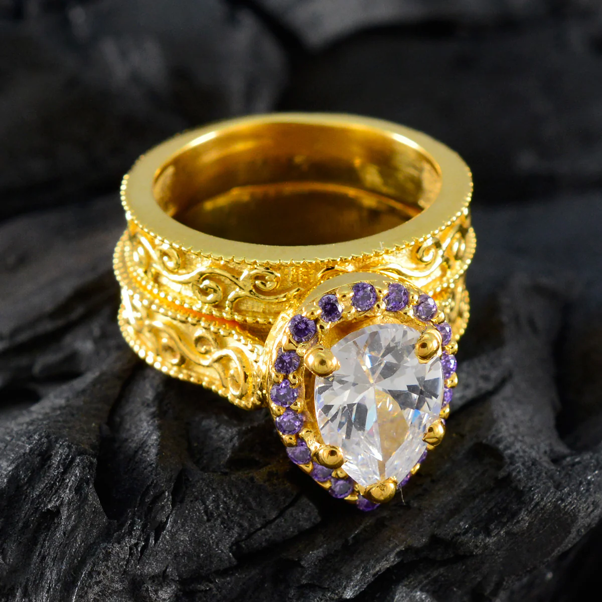 Amethyst multiple American Sterling Silver Purple Gems Eye-catching propsel Ring Jewellery - Image 4