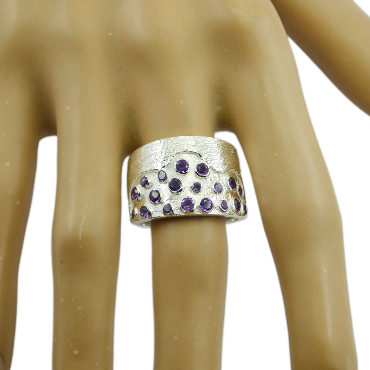 Amethyst multiple Egyptian Silver Purple Gemstones Essential  Armor Ring Jewellery - Image 2