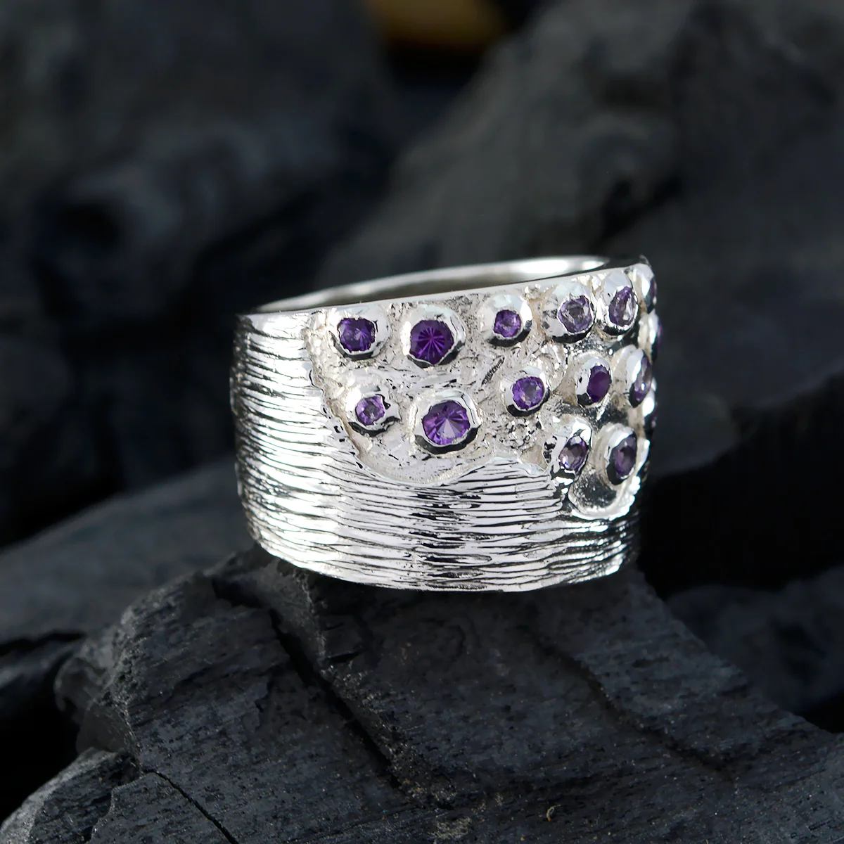 Amethyst multiple Egyptian Silver Purple Gemstones Essential  Armor Ring Jewellery - Image 5