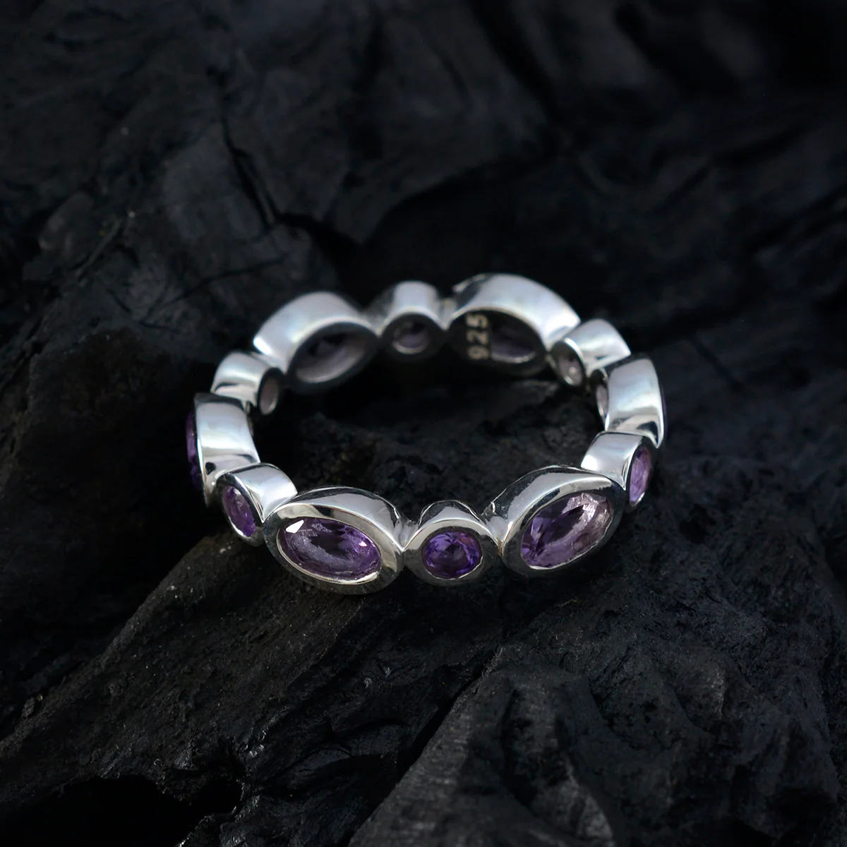 Amethyst multiple French 925 Silver Purple Gemstones Slim Eternity Band Jewelry - Image 4