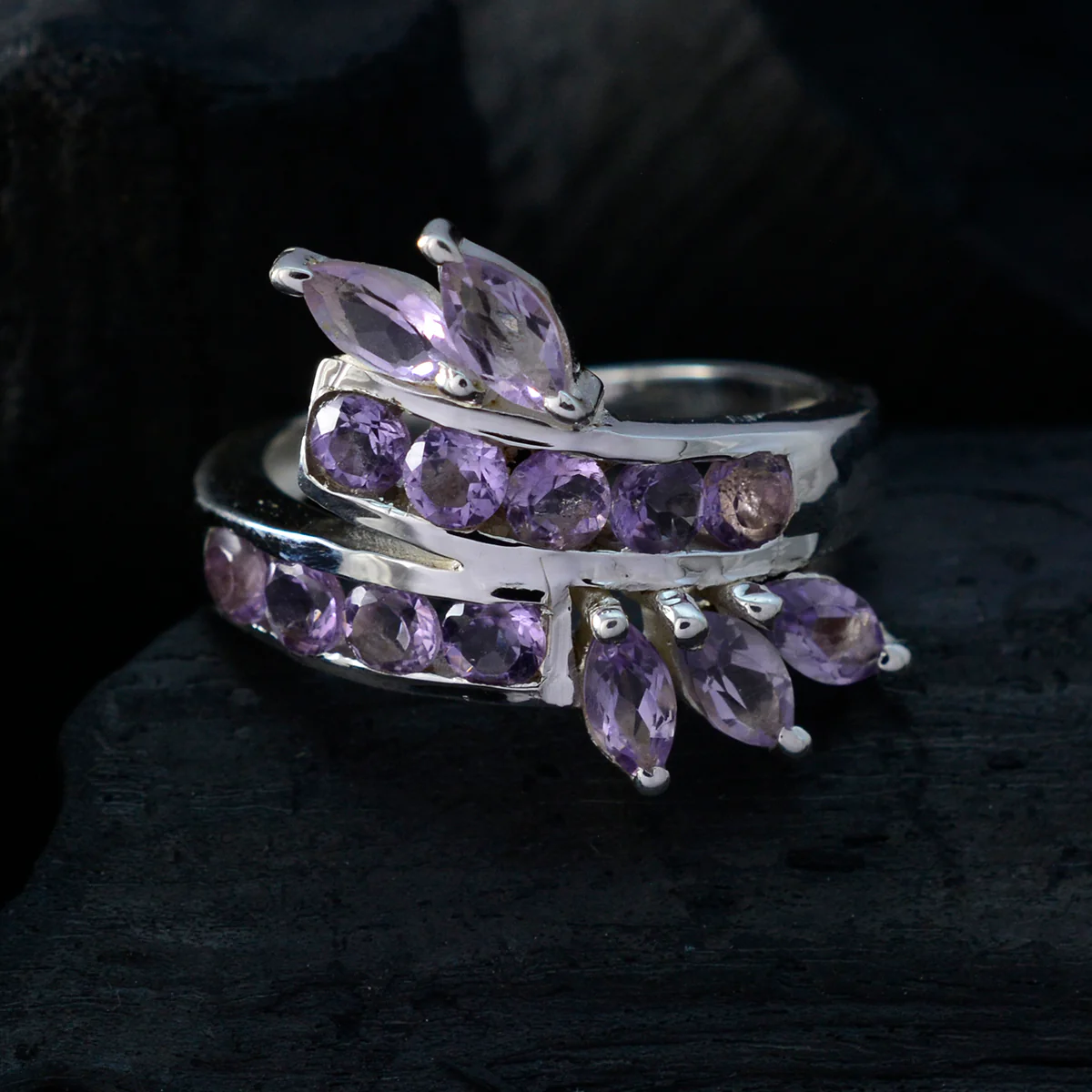 Amethyst multiple German 925 Silver Purple Gems Classic Feminine Ring Jewellery - Image 4