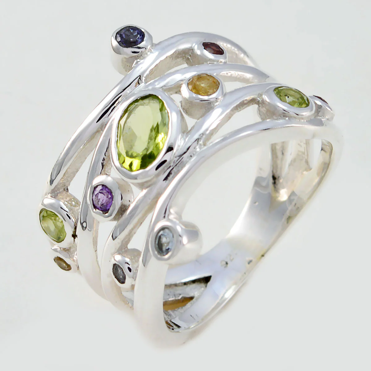 Amethyst multiple Indian Sterling Silver Purple Gemstones Mid-weight Romantic Ring Jewellery - Image 2