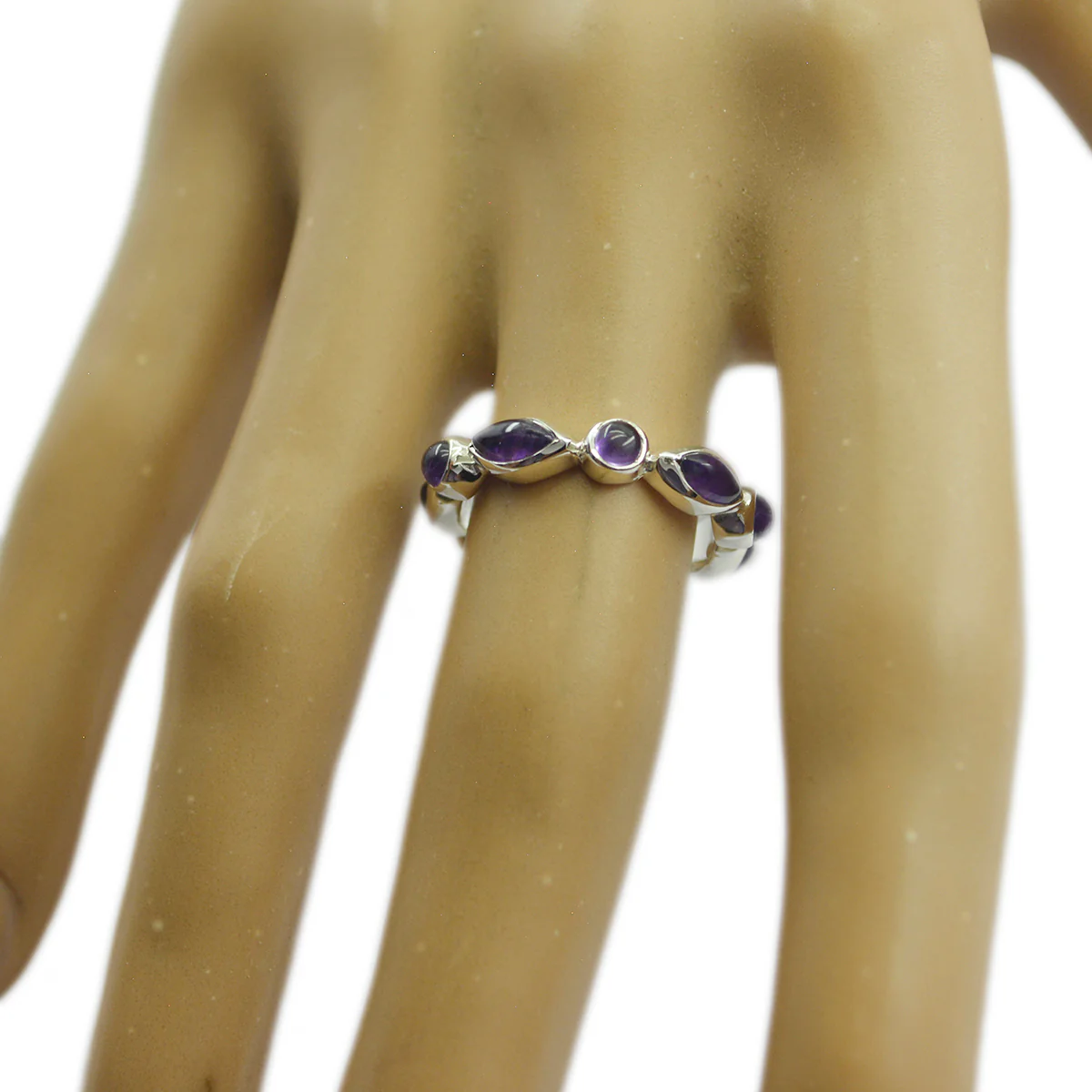 Amethyst multiple Japanese 925 Silver Purple Gemstones Delicate Eternity Band Jewellery - Image 2