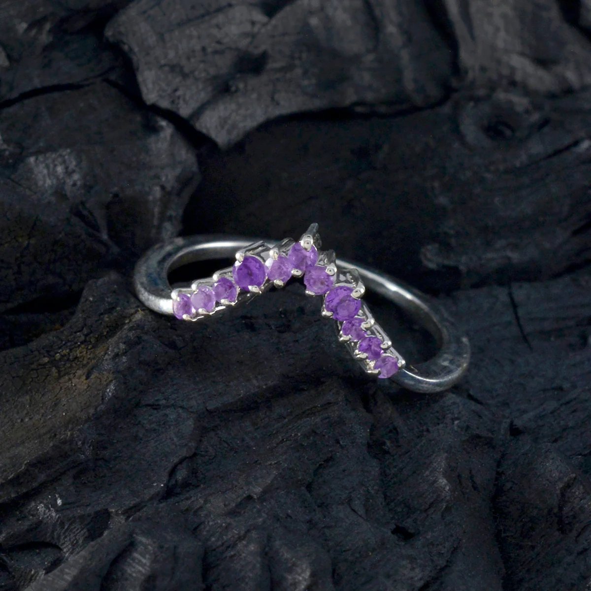 Amethyst multiple Japanese Silver Purple Gemstones Delicate crown Ring Jewellery - Image 5
