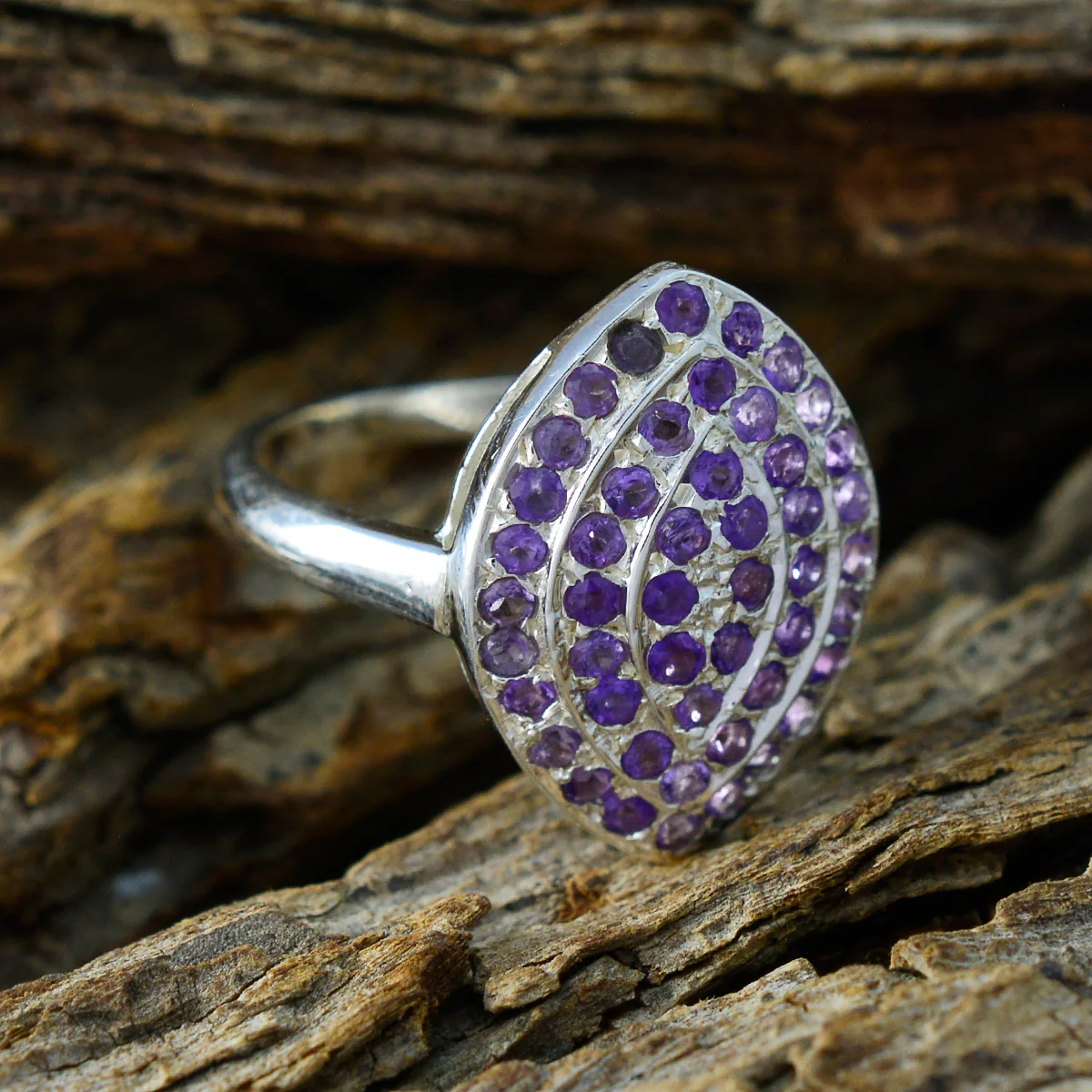 Amethyst multiple Moroccan Sterling Silver Purple Gemstones Classic Abstract Ring Jewellery - Image 4
