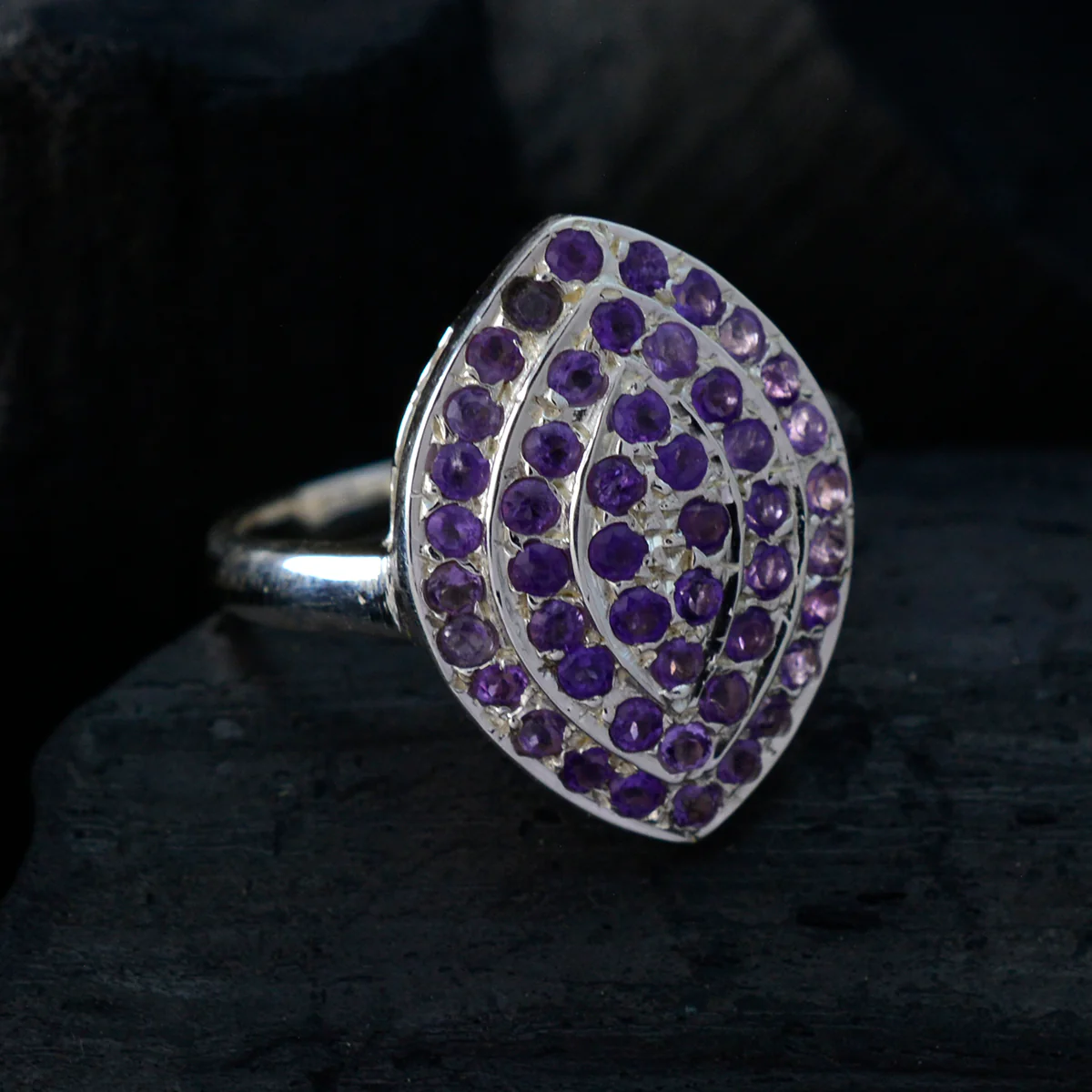 Amethyst multiple Moroccan Sterling Silver Purple Gemstones Classic Abstract Ring Jewellery - Image 5