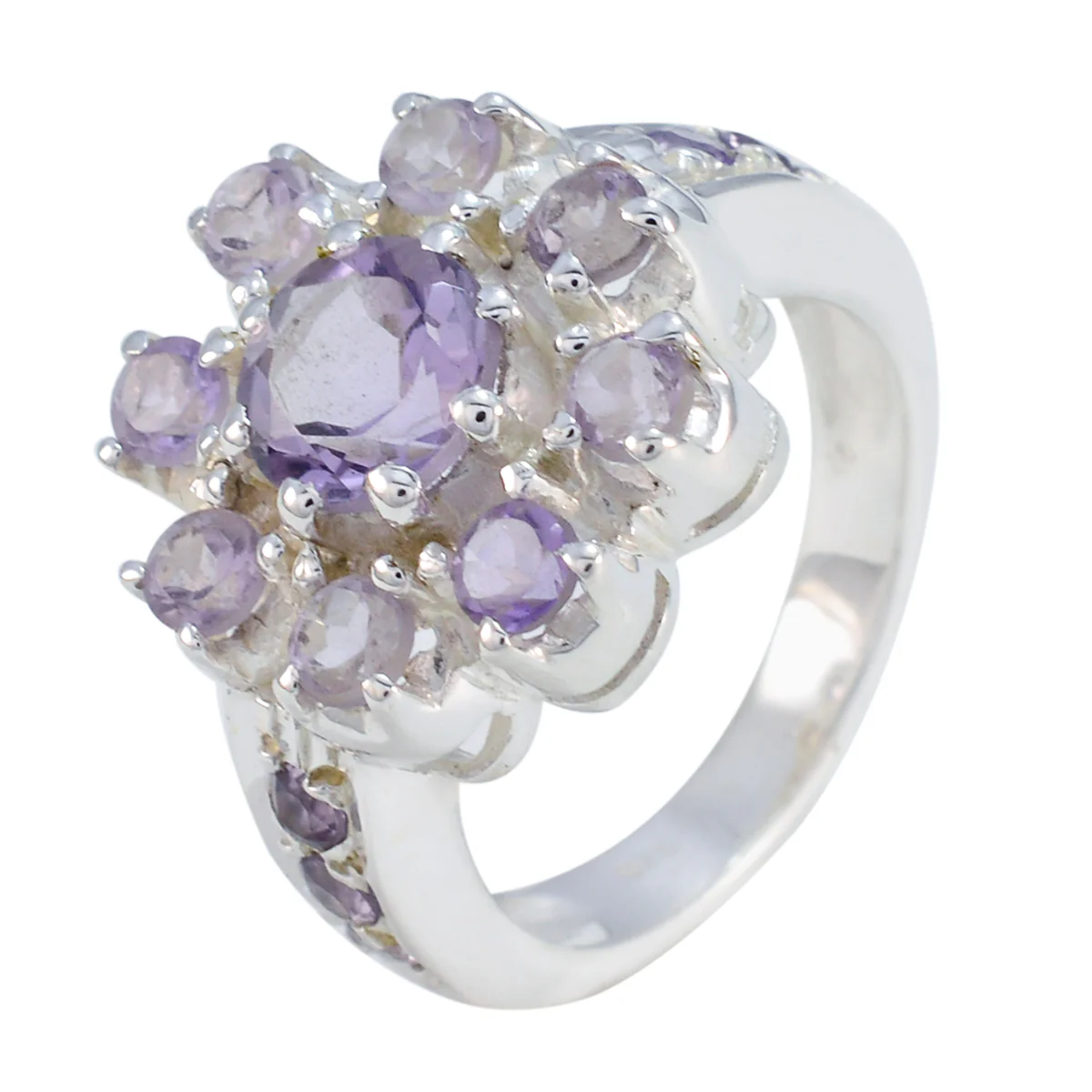 Amethyst multiple Russian 92.5 Silver Purple Gemstone Versatile Modern Ring Jewelry - Image 2