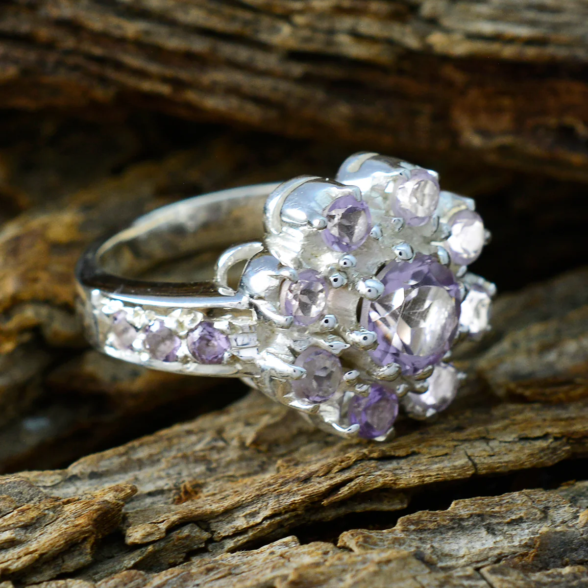 Amethyst multiple Russian 92.5 Silver Purple Gemstone Versatile Modern Ring Jewelry - Image 3