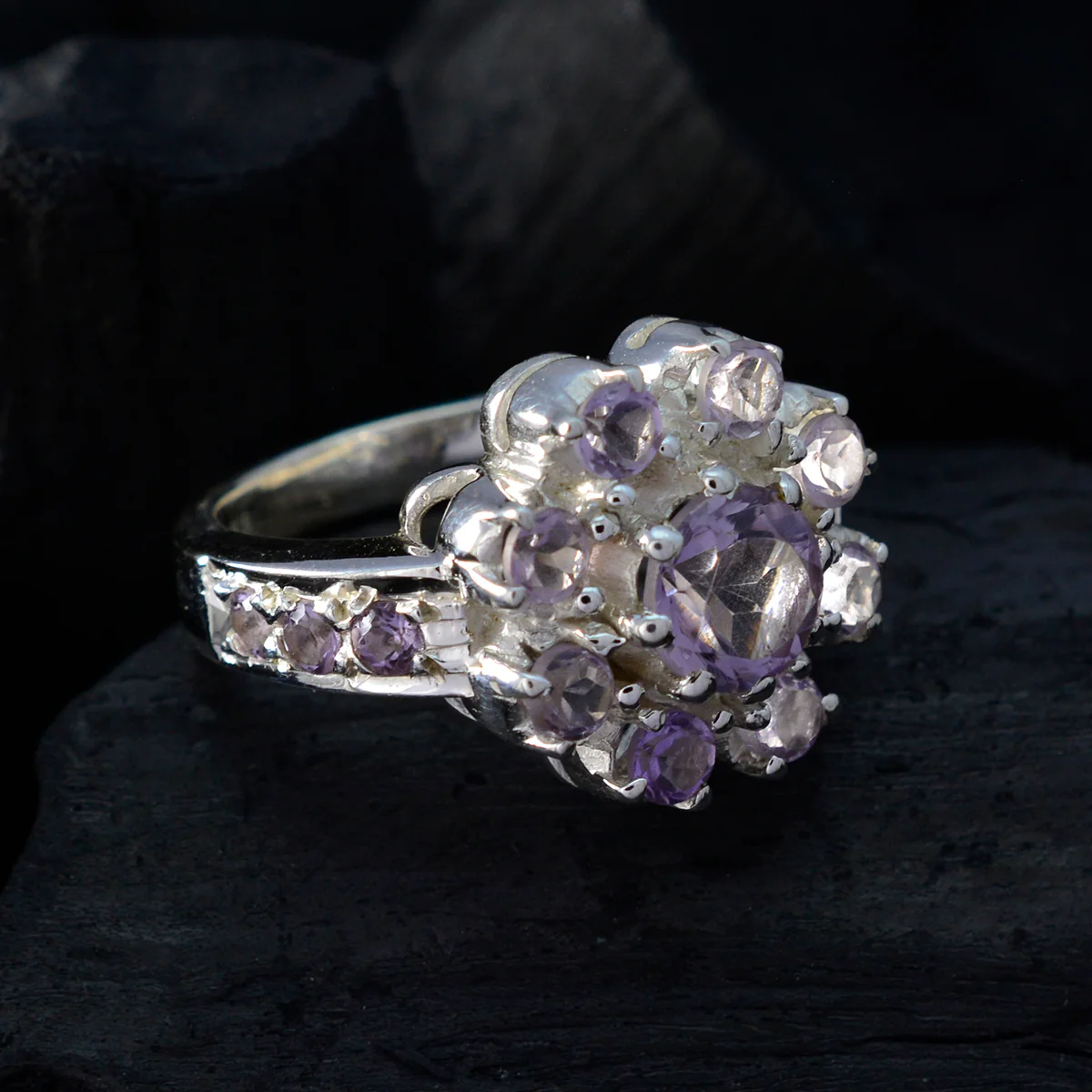 Amethyst multiple Russian 92.5 Silver Purple Gemstone Versatile Modern Ring Jewelry - Image 4