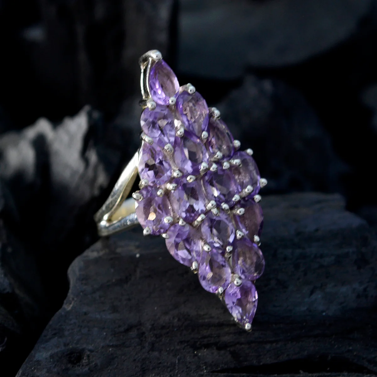 Amethyst multiple Turkish 92.5 Silver Purple Gemstones Statement Victorian Ring Jewellery - Image 5