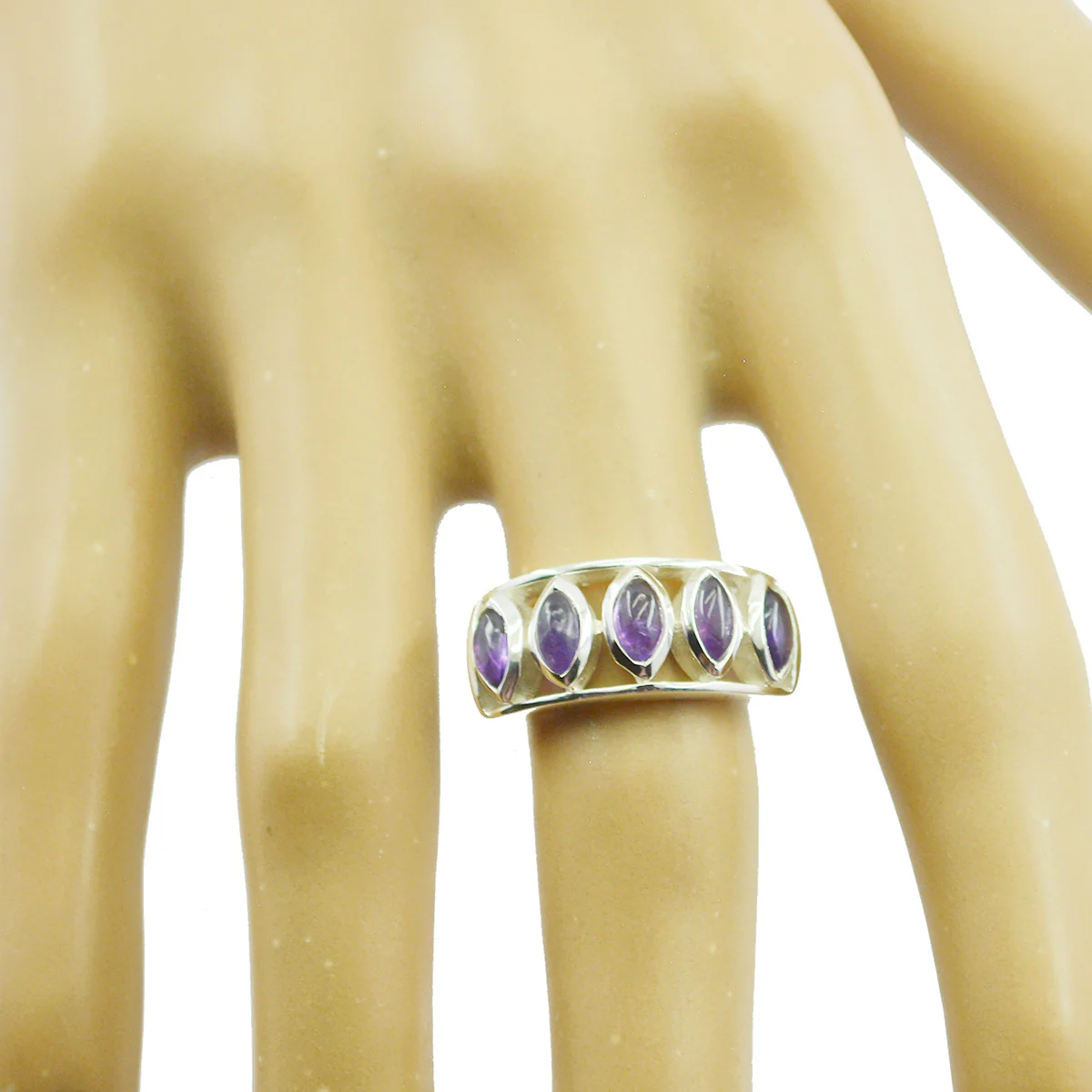 Amethyst Penta African Sterling Silver Purple Gems Slim Artisan Ring Jewellery - Image 2