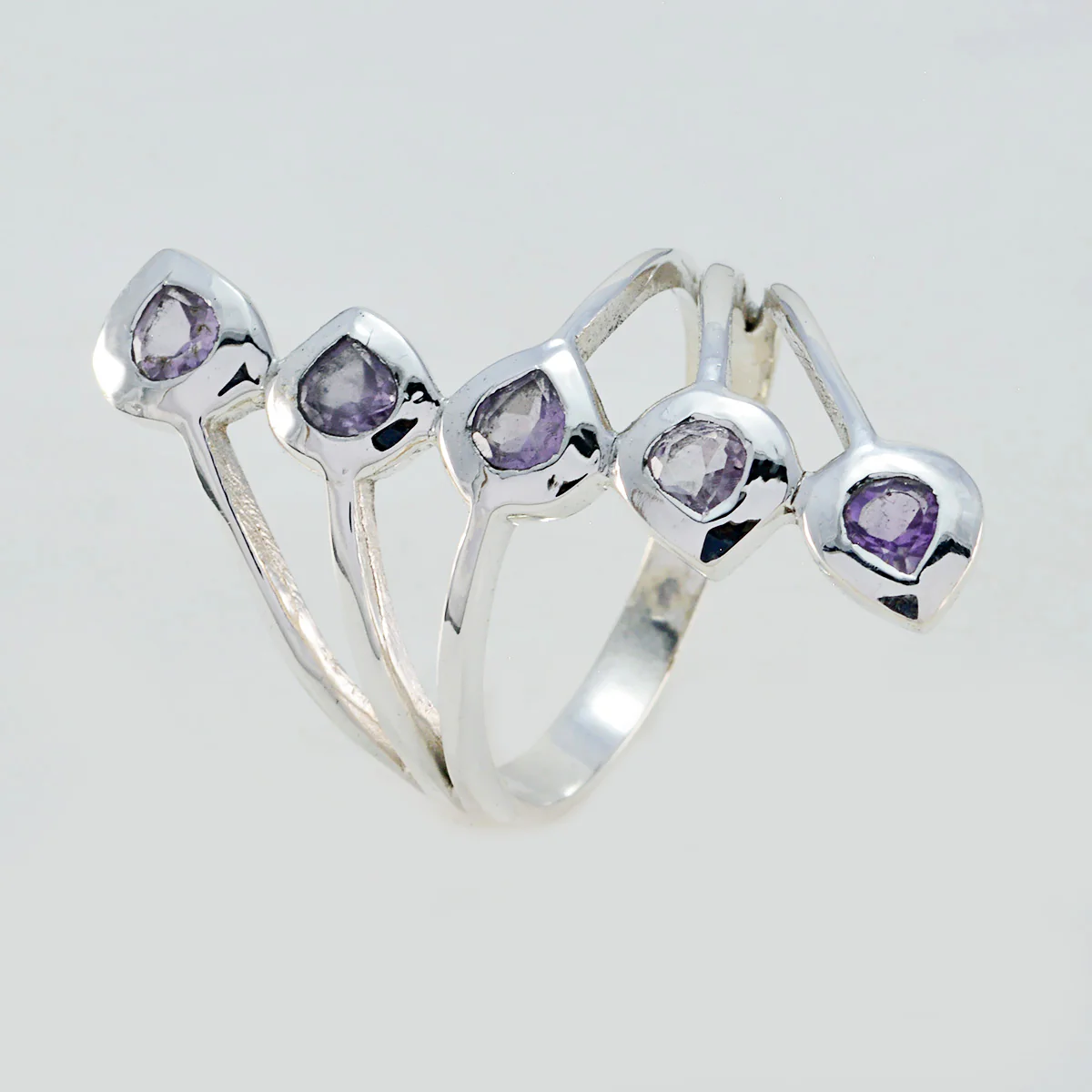 Amethyst Penta German 92.5 Silver Purple Gems Classic Abstract Ring Jewelry - Image 3