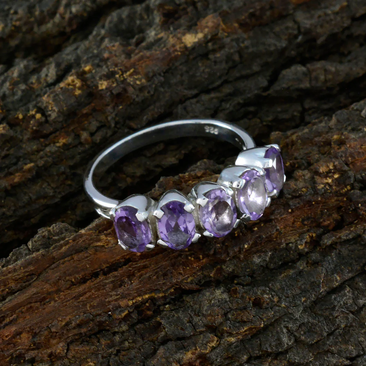Amethyst Penta Moroccan Sterling Silver Purple Gems Featherlight Artisan Ring Jewellery - Image 3