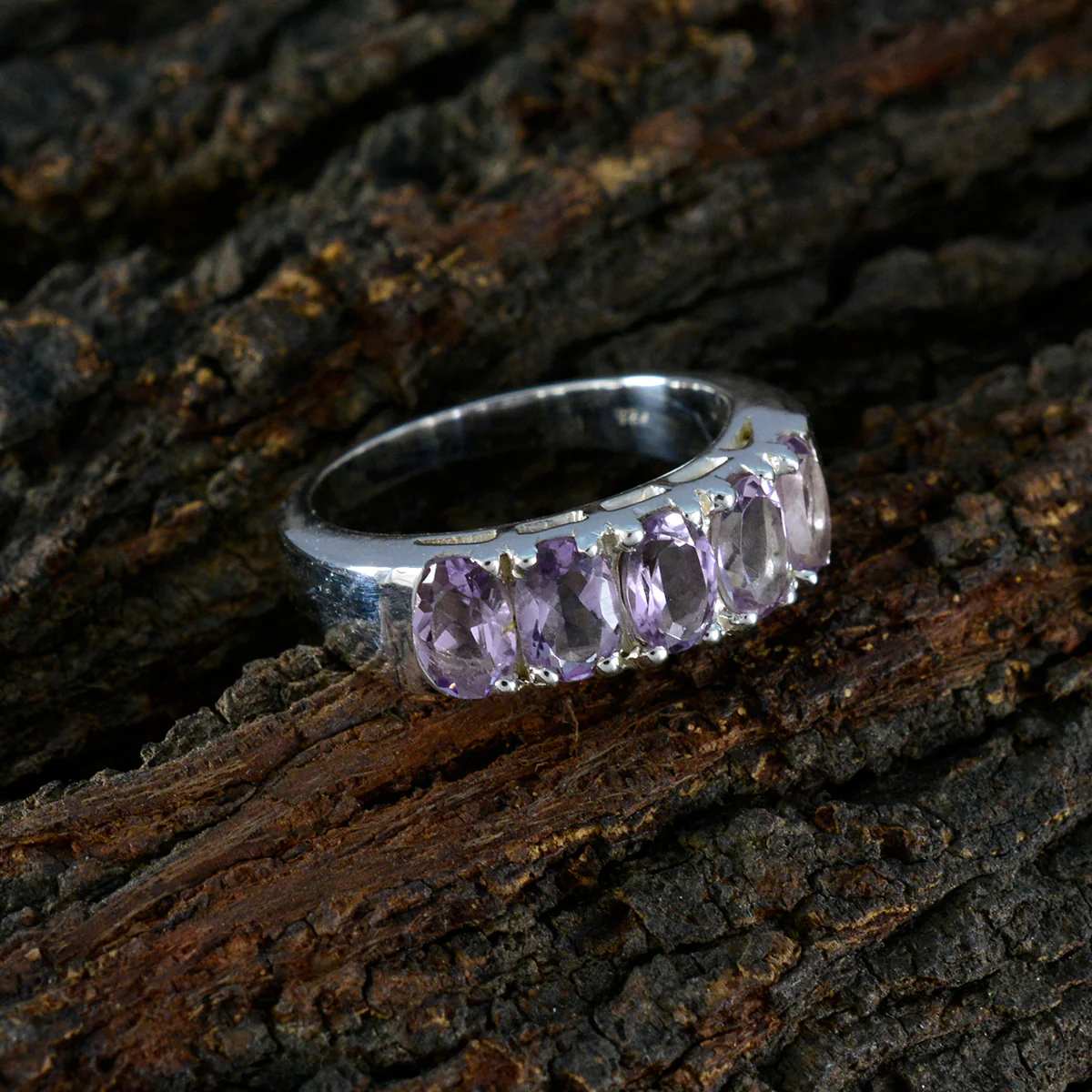 Amethyst Penta Russian 925 Sterling Silver Purple Gemstones Classic Contemporary Band Jewellery - Image 3