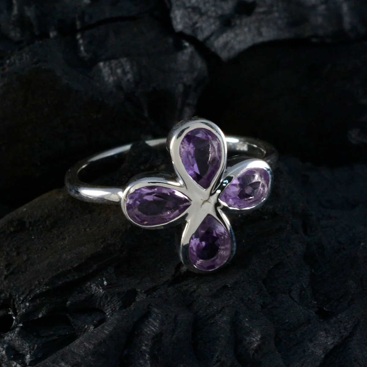 Amethyst quarter American 925 Sterling Silver Purple Gems Dainty Floral Ring Jewelry - Image 4
