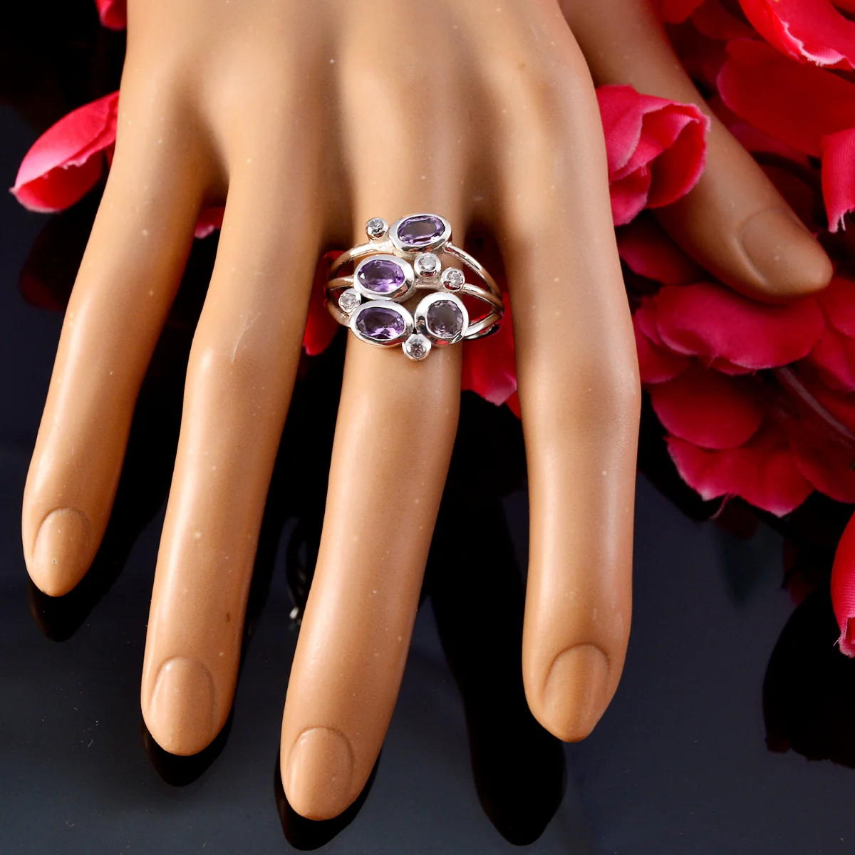 Amethyst quarter German Silver Purple Gemstone Minimal Glamorous Ring Jewellery - Image 5